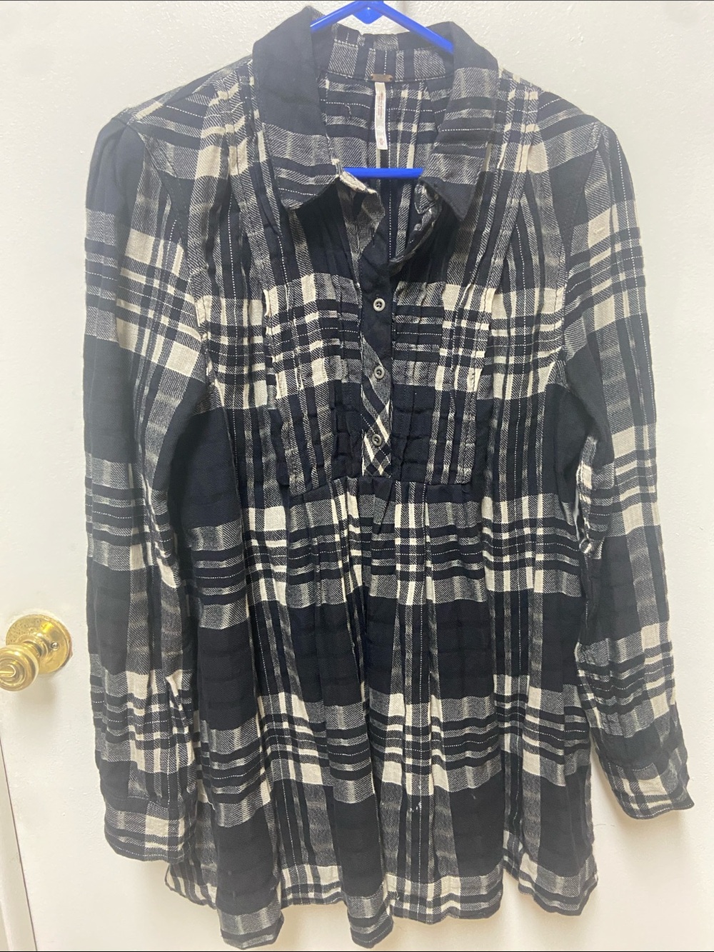 Free People Black and Cream Plaid Tunic Dress